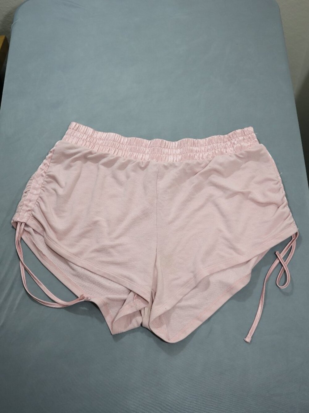 Victoria's Secret Ruched Lounge Shorts M Pink Satin Waist Side Tie Sleep